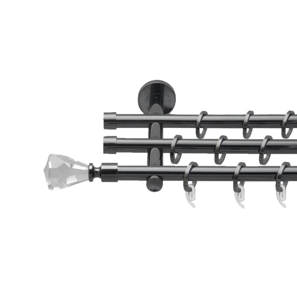 Карниз Orvit Лучетта металевий трирядний циліндр (20 см) гладка труба кільце фасонне металеве  Онікс 16\16\16 мм 300 см (4763406) Львів - фото 1