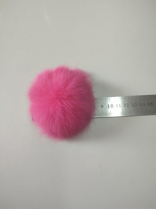 Меховой бубон на шапку из кролика 7-8 см Малиновый Харьков - изображение 2