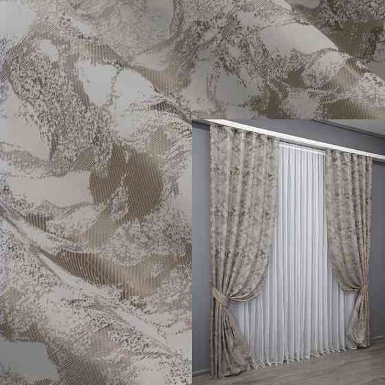 Комплект готовых штор VR-Textil Жаккард Мрамор Al3 № 1596ш Светло-серый с мокко 145х270 см 2 шт (33-0476) Киев
