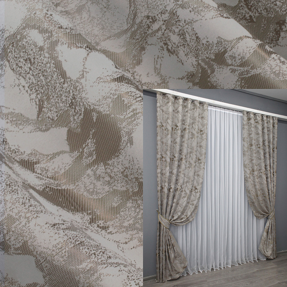 Комплект готовых штор VR-Textil Жаккард Мрамор Al3 № 1596ш Светло-серый с мокко 145х270 см 2 шт (33-0476) Киев - изображение 1