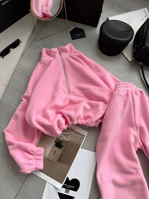 Женский теплый повседневный костюм двойка турецкий двусторонний флис полар Барби Одесса - изображение 3