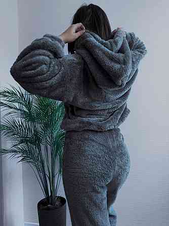 Теплий жіночий плюшевий костюм двойка плюшеве двостороннє хутро Графіт Одеса