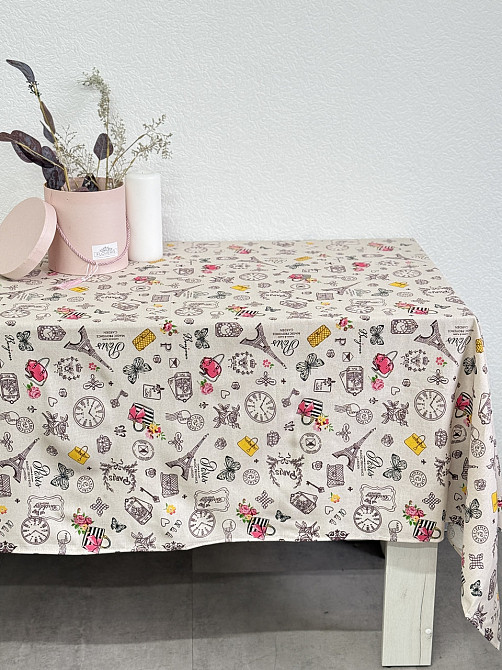 Ecotton Скатертина Ecotton 150х200 см бавовняна з рогожки бежева Мадам Париж Коломия - фото 4