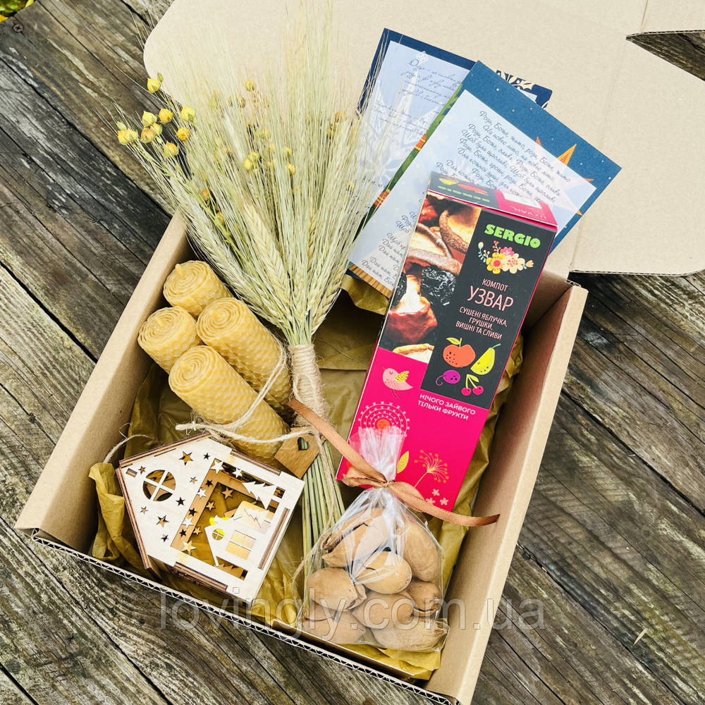 Рождественский подарочный набор с дедухом и адвент свечами | Украинский традиционный подарок Ирпень - изображение 1