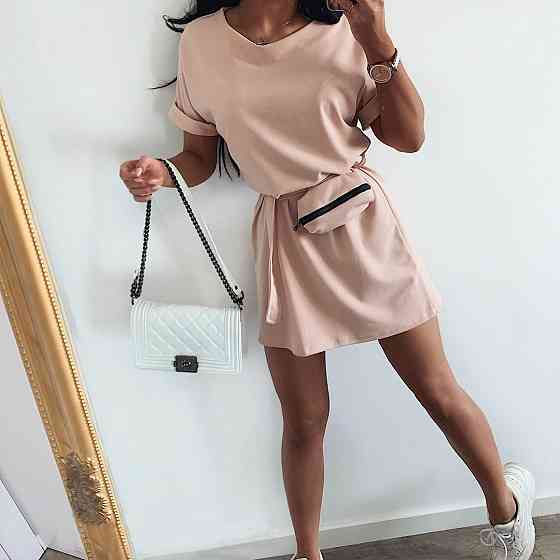 Жіноче літнє плаття з сумочкою на поясі "Амбер" оптом | Норма і батал | Розпродаж моделі Бежевий, 46-48 Київ