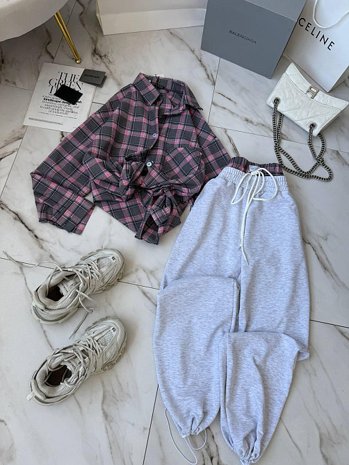 Женский стильный прогулочный костюм двойка: рубашка и штаны фланель + двунитка Розовый, 48/52 Одесса - изображение 3