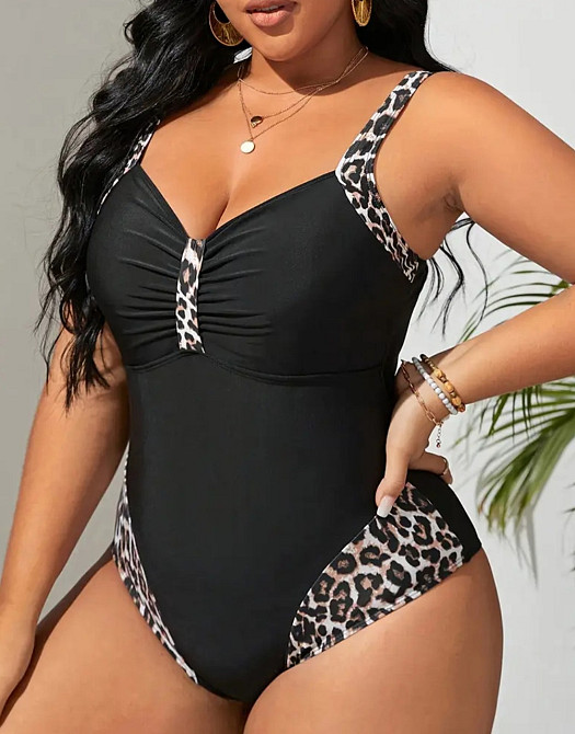 Купальник сдельный леопардовый большого размера черный 4XL Киев - изображение 3