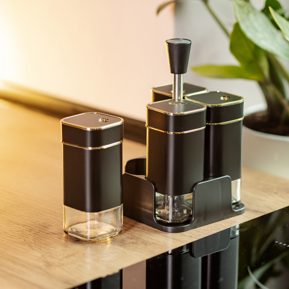 Набор для специй на подставке 4 предмета 10х10х17 см емкости для приправ 120 мл Черний HP-1306 Киев - изображение 7