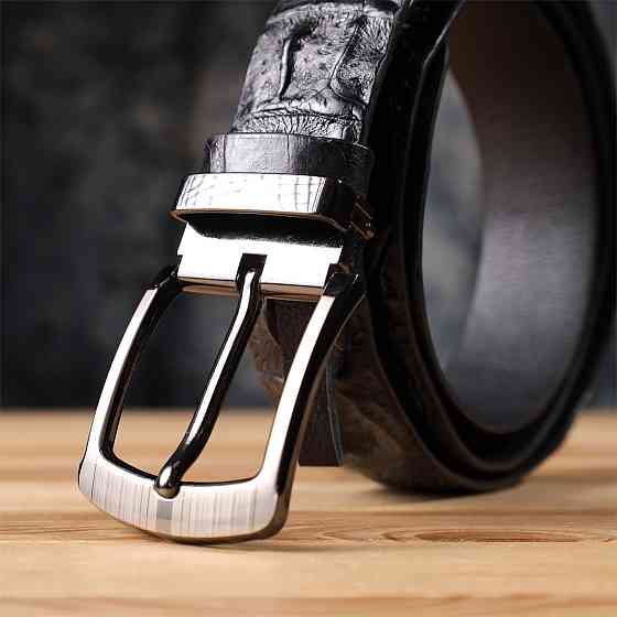 Ремінь чоловічий CROCODILE LEATHER 18008 з натуральної шкіри крокодила Чорний Київ