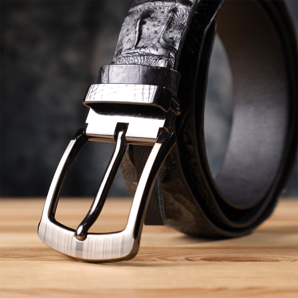 Ремінь чоловічий CROCODILE LEATHER 18008 з натуральної шкіри крокодила Чорний Київ - фото 1