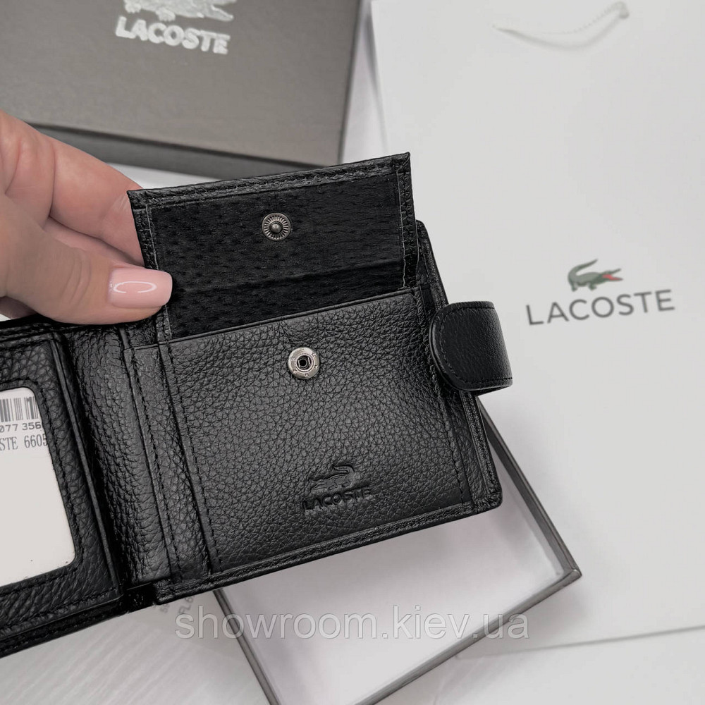 Чоловічий брендовий гаманець із натуральної шкіри на кнопці Lacoste (6605) Київ - фото 8