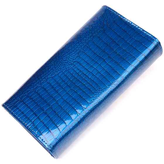 Стильный женский кошелек из лакированной кожи с визитницей Синий (ST Leather) Киев