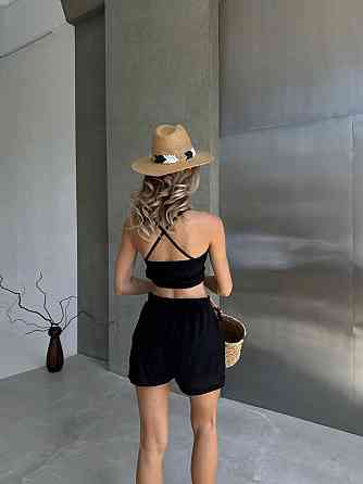 Жіночий літній костюм-трійка: сорочка топ і шорти креп жатка Чорний, 42/44 Одеса