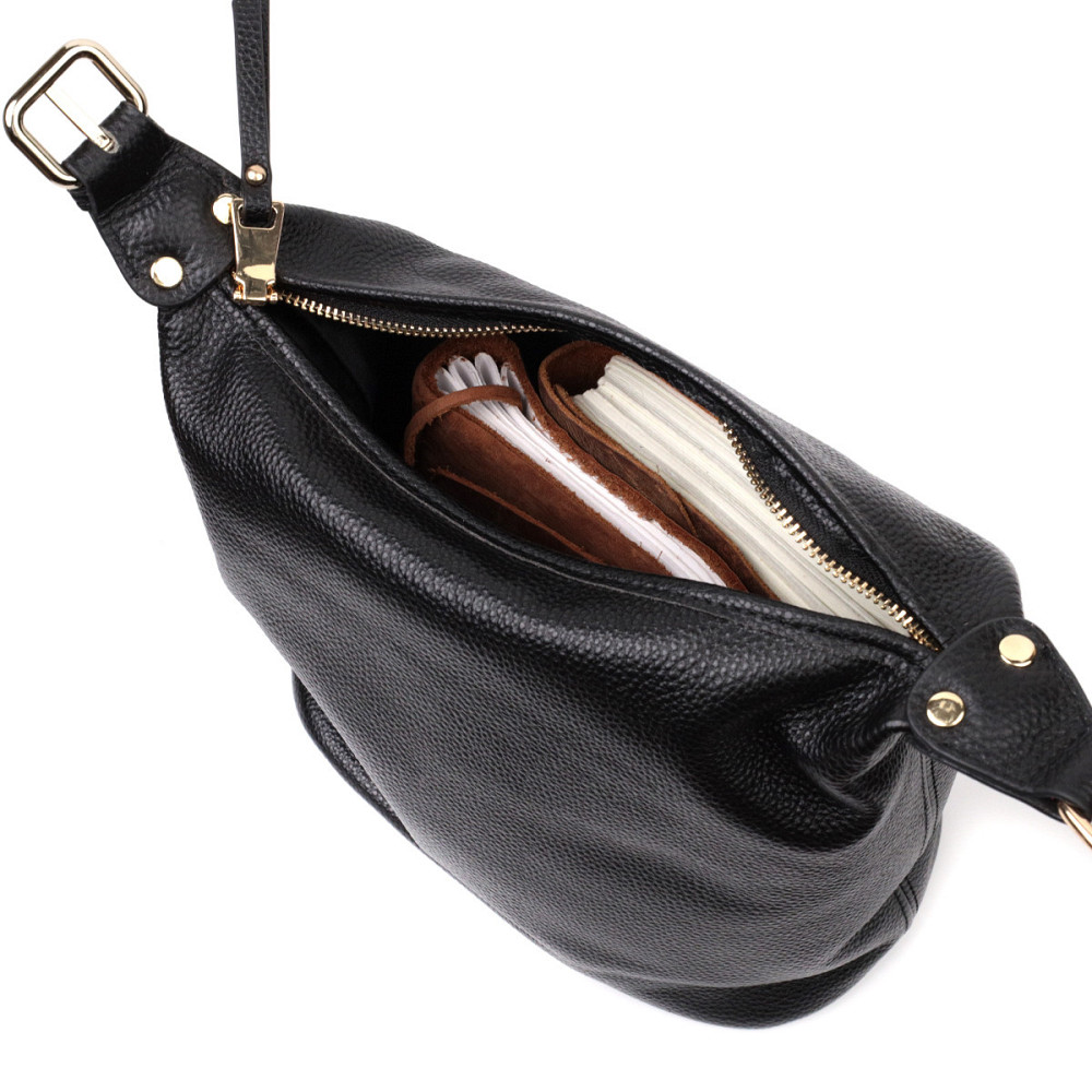 Вместительная женская сумка с одной длинной ручкой из натуральной кожи Vintage 22305 Черная Киев - изображение 6