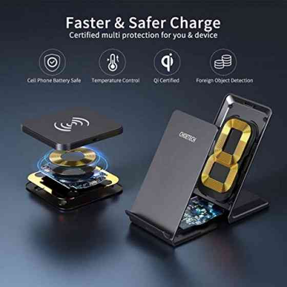 Бездротова зарядка CHOETECH 2-в-1, зарядна підставка + пад 10W Qi для iPhone, Samsung, AirPods, комп Київ