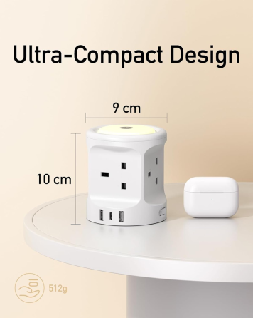 Подовжувач на 4 розетки з USB-A та USB-C, нічником, вимикачем, кабель 2 м, 3250 Вт, білий Київ