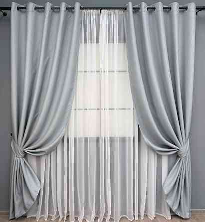 Комплект штор на люверсах VR-Textil Блекаут двосторонній Scandi № 1899ш Сіро-блакитний 150х250 см 2 шт (37-0306) Київ