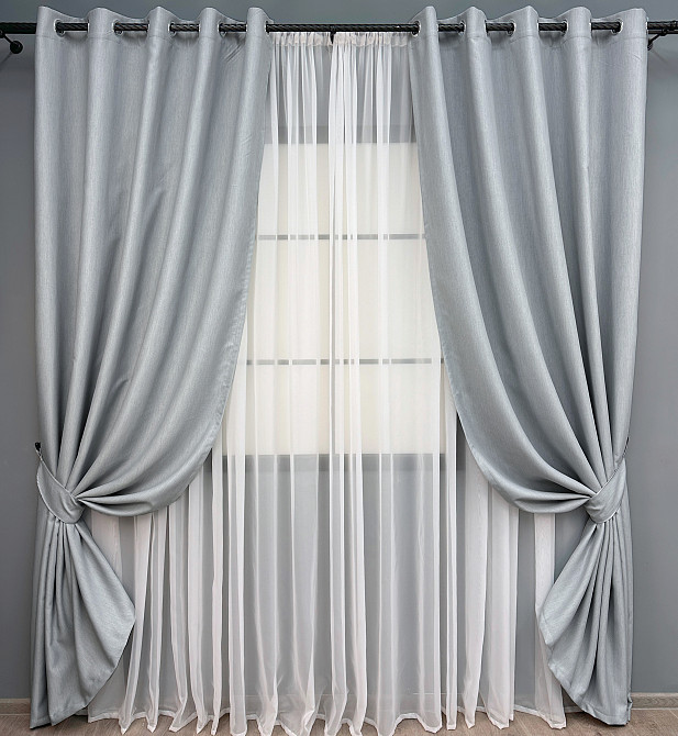 Комплект штор на люверсах VR-Textil Блекаут двосторонній Scandi № 1899ш Сіро-блакитний 150х250 см 2 шт (37-0306) Київ - фото 2