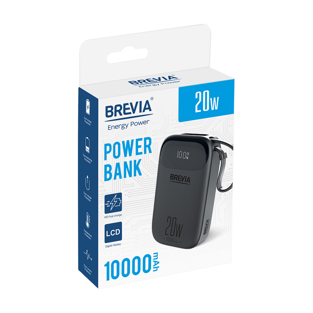 Повербанк (Power Bank) Brevia ePower 10000mAh PD20W CompactMini LCD черный + кабель Львов - изображение 8