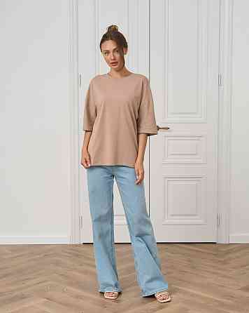 Футболка женская оверсайз круглое горло Nicoletta - Бежевая XL Киев