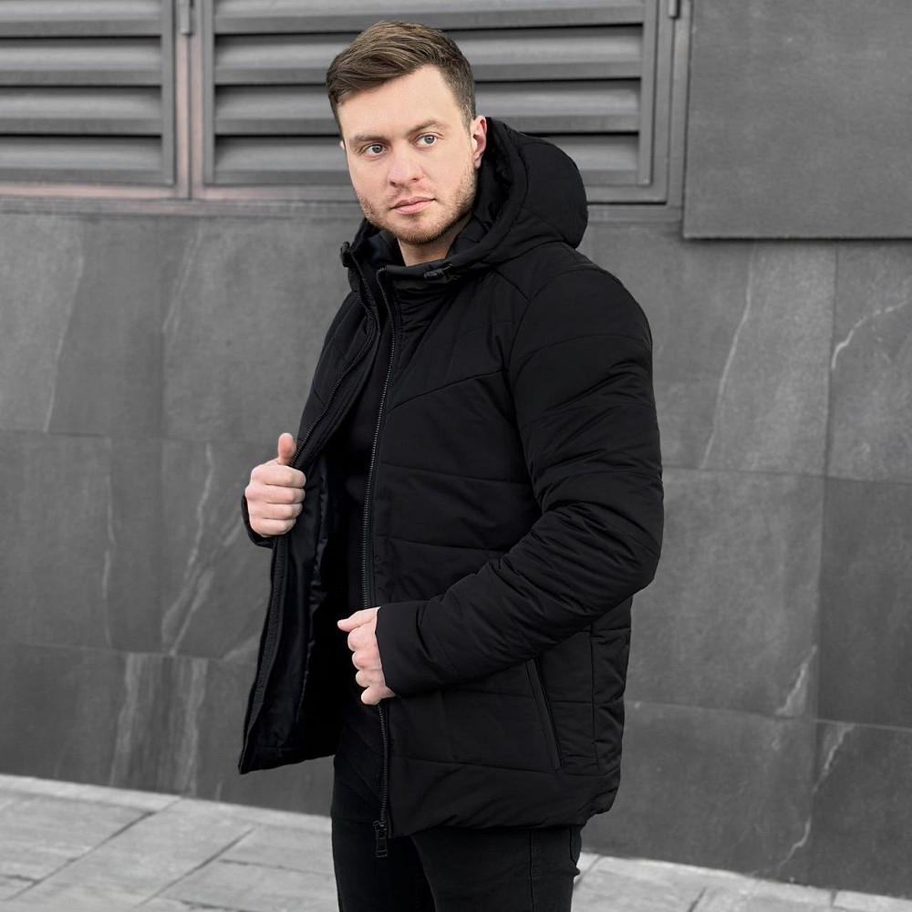 Зимова чоловіча куртка тепла з капюшоном коротка Frost Pobedov Winter Jacket Dzen чорна XL Одеса - фото 4