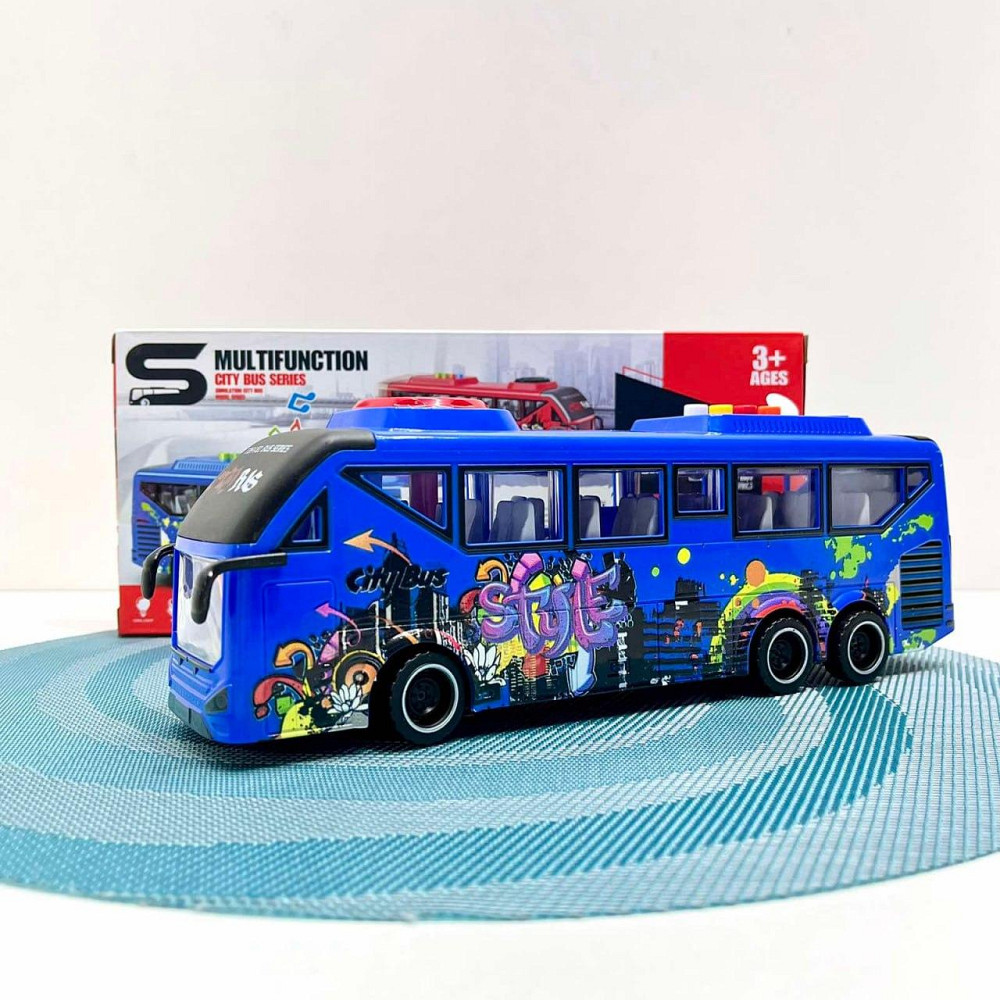 Автобус з інерцією підсвічуванням та звуком відкриваються двері 27см Синій (JS162BC) Чернігів - фото 6