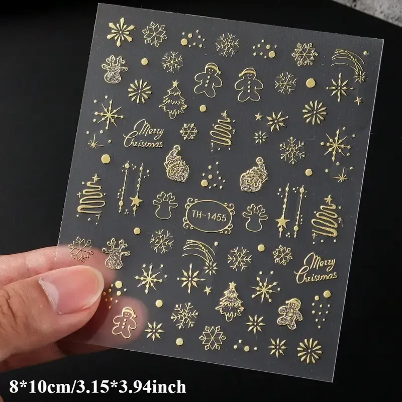 Новорічні наклейки для нігтів із золотим тисненням – набір 2 аркуші Київ - фото 4