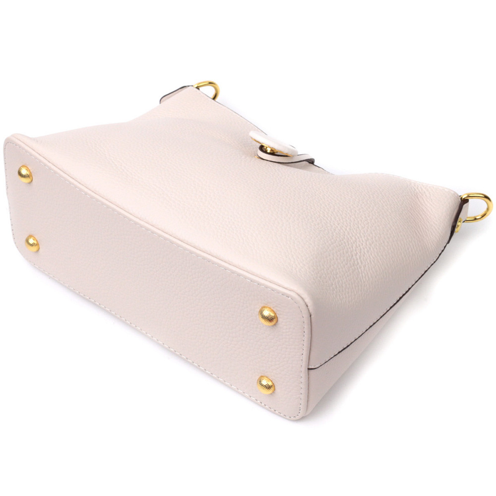 Кожаная женская сумка с оригинальной застежкой пуговкой Vintage 22321 Белая Киев - изображение 5