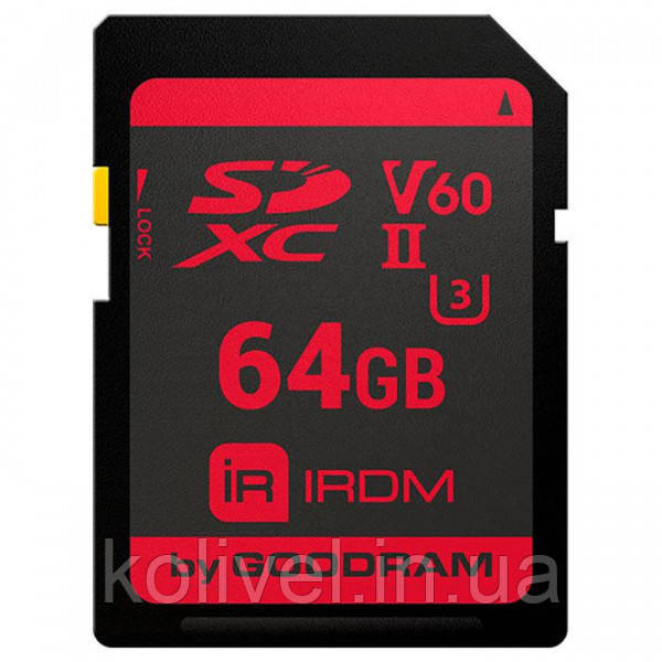 Memory card Secure Digital 64Gb GoodRAM IRDM SDXC V60 UHS-II U3 Retail (IR-S6B0-0640R11) Киев - изображение 1