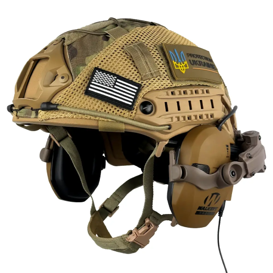 Комплект шолом Fast Helmet NIJ IIIA + навушники Walkers Razor Slim з чебурашкою + кавер Мультикам L Вінниця