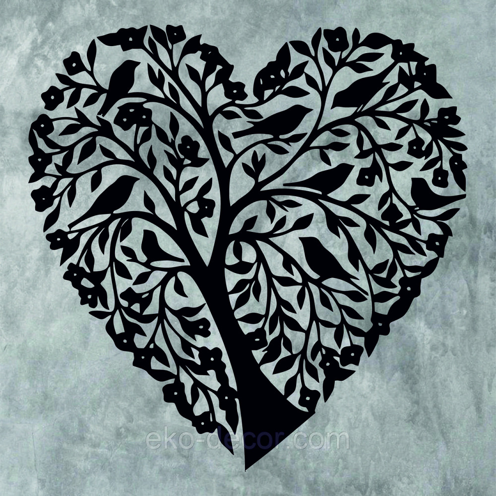 Декоративное настенное 3D Панно «Птицы Сердце» Декор на стену с объемом 70*68 см, Черный Киев - изображение 7