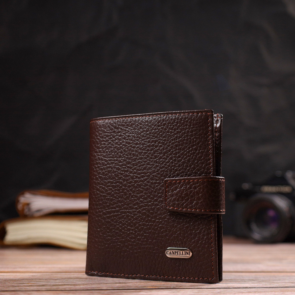 Универсальный мужской бумажник из натуральной зернистой кожи CANPELLINI 21744 Коричневый Киев - изображение 9