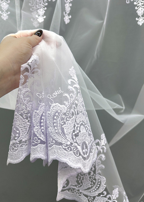 Тюль VR-Textil 1844т Фатин с вышивкой и люрексом  Холодный белый 300х270 см (40-198) Киев - изображение 5