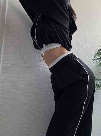 Женский прогулочный костюм тройка: кофта топ и штаны  двунить + микродайвинг Черный, 42/44 Одесса