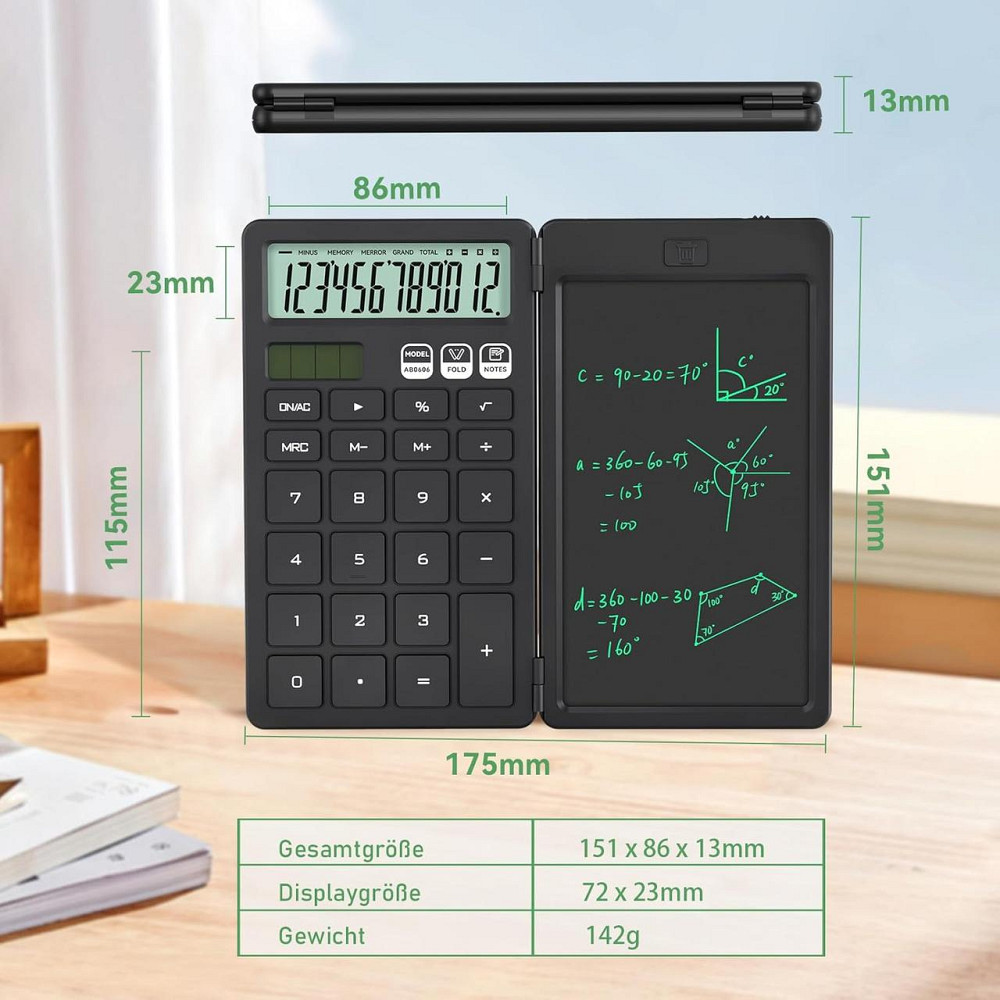 Калькулятор NEWYES 2-in-1 чорний 6.5" LCD великі кнопки великий екран портативний настільний solar/CR1220 Київ - фото 4