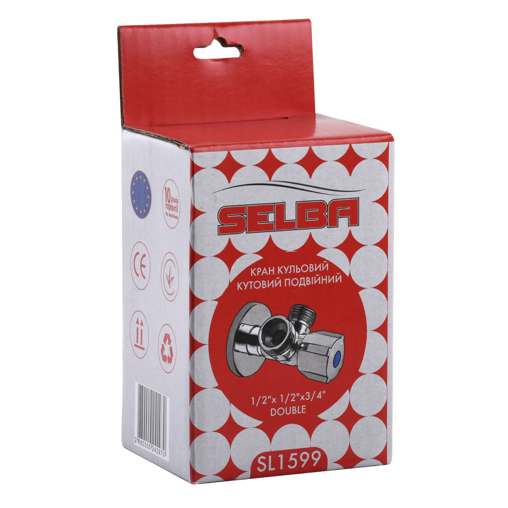 Кран шаровой угловой двойной SELBA 1/2″х 1/2″х3/4″ DOUBLE (SL1599) (000024297) Киев - изображение 6