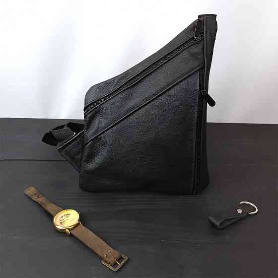 Сумка месенджер чорна чоловіча зі шкіри через плече Шкіряний чоловічий месенджер чорний Київ