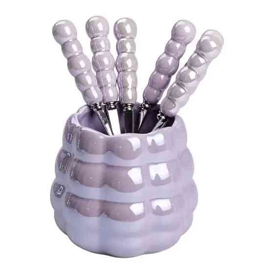 Набір десертних виделок і ложок на 3 персони з підставкою з порцелянау 7 предметів Фіолетовий HP-20-59 Коломия