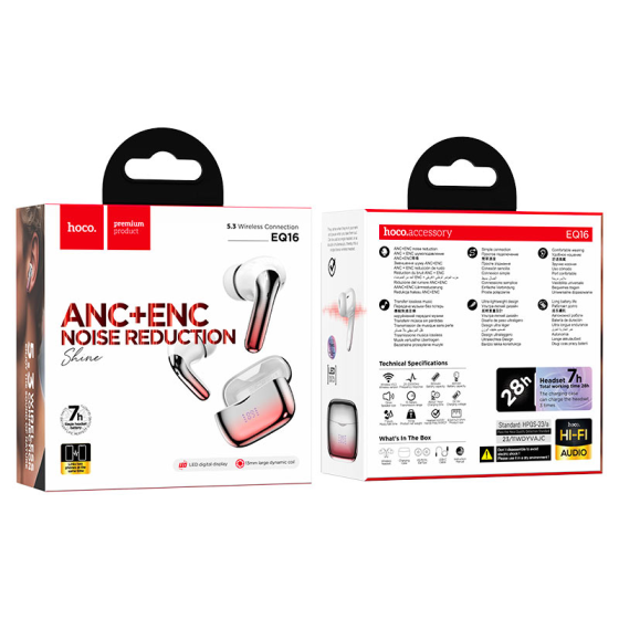 Бездротові навушники HOCO EQ16 Shine true wireless ANC+ENC Noise Reduction BT headset Red glaze Київ