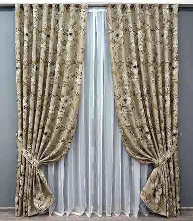 Комплект готових штор VR-Textil Льон з квітковим принтом "Прованс" № 1819ш Капучино 150х265 см 2 шт (33-0807) Київ