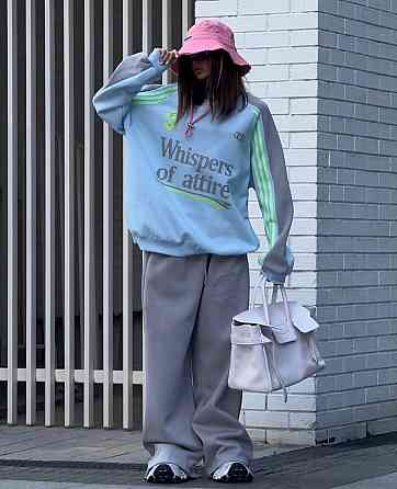 Женский стильный оверсайз костюм двойка: свитшот и брюки в спортивном стиле двухнитка + рибана Серый Одесса