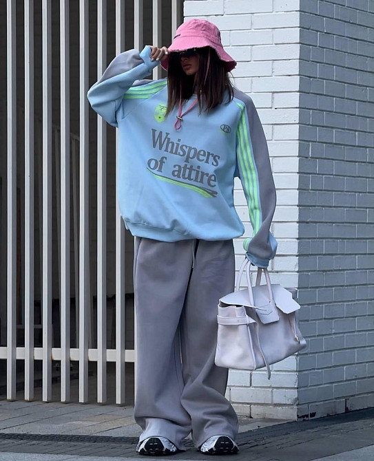 Женский стильный оверсайз костюм двойка: свитшот и брюки в спортивном стиле двухнитка + рибана Серый Одесса - изображение 1