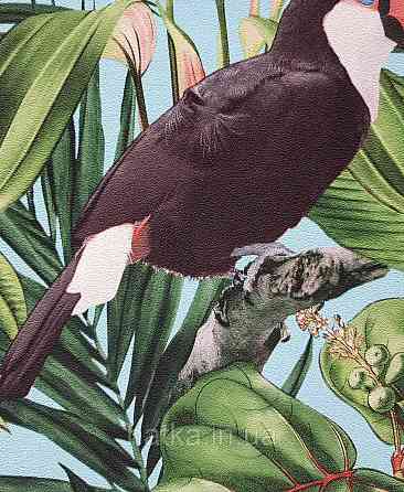 Шпалери метрові вініл на флізелін Erismann Nature soul квіти листя тропіки птиці метелики на бірюзовому Київ