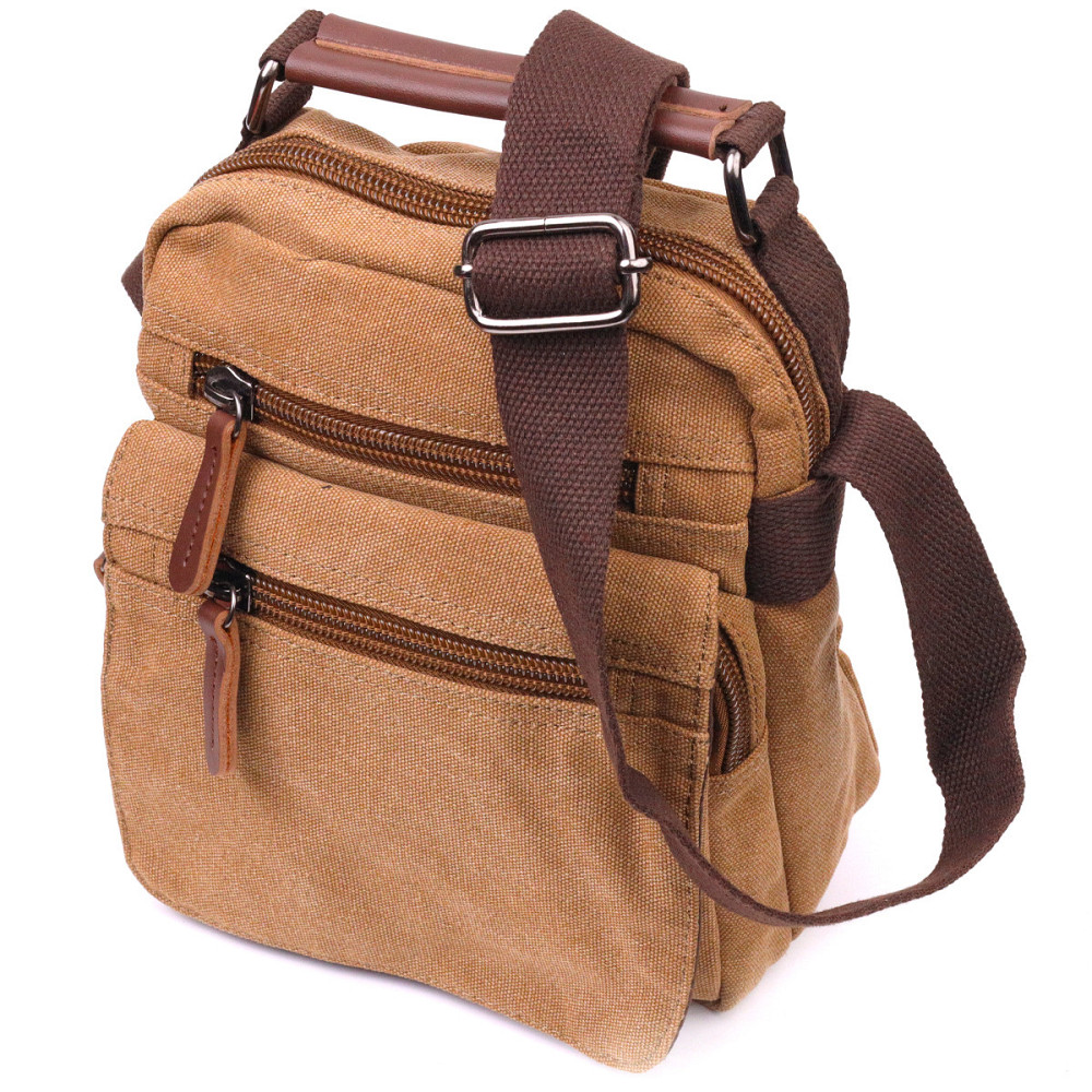 Небольшая мужская сумка из плотного текстиля Коричневая (Vintage) Киев - изображение 11
