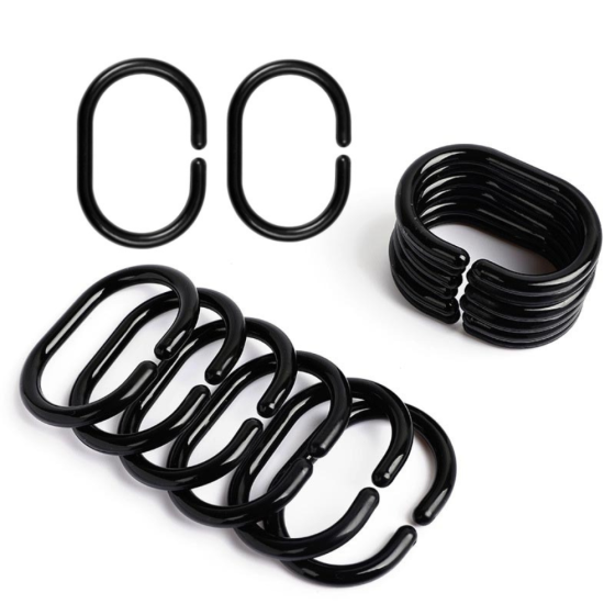 Гачки-кільця для ванної кімнати і душа для ванної шторки у ванну кімнату пластикові, 12 штук,чорні Кам'янець-Подільський