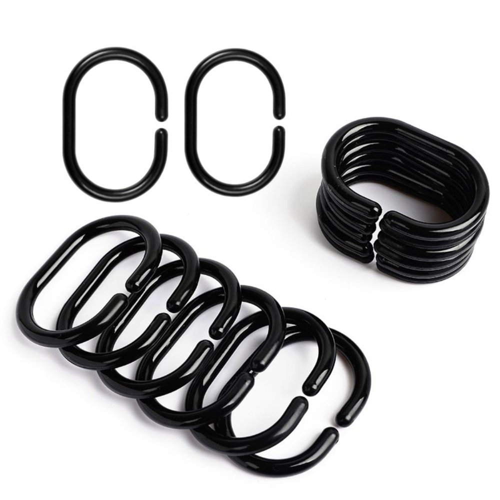 Гачки-кільця для ванної кімнати і душа для ванної шторки у ванну кімнату пластикові, 12 штук,чорні Кам'янець-Подільський - фото 3