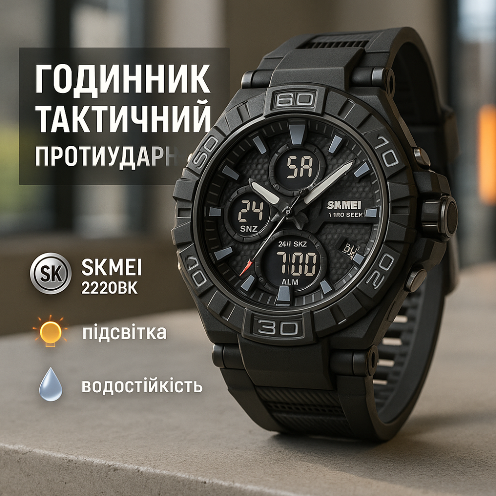 Військовий годинник для ВСУ SKMEI 2220BK, Наручний годинник чоловічий тактичний чоловічий JH-25 Львів - фото 2