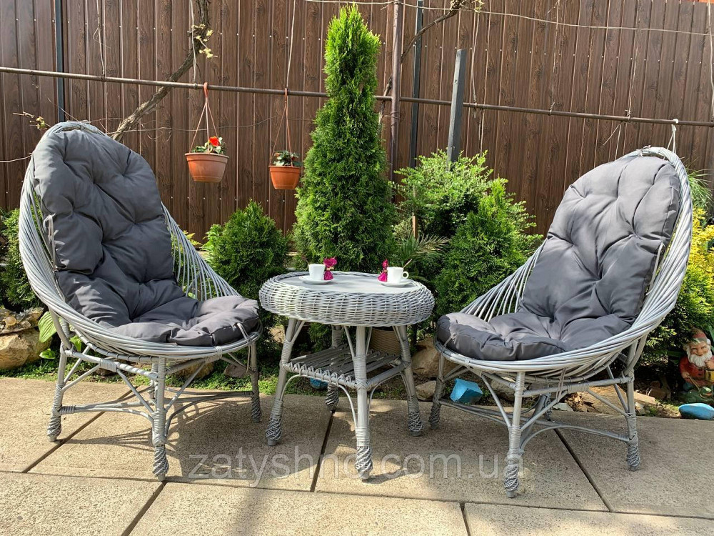 Сірий кухонний плетений набір з лози з 2 кріслами з накидками Київ - фото 2