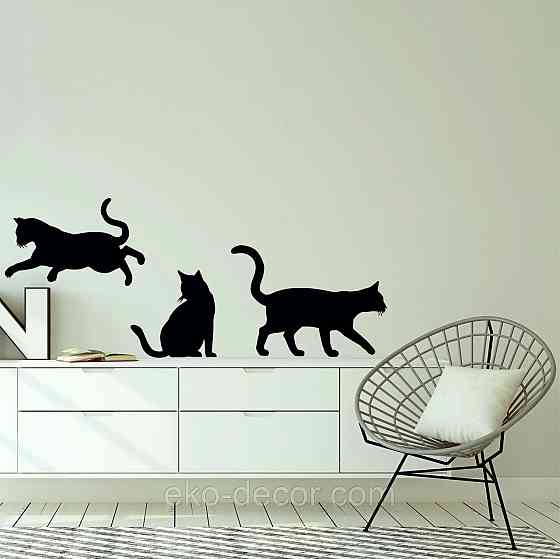 Декоративне настінне Панно «Коти», Декор на стіну 90*70 см. (3 шт.), Чорний Київ