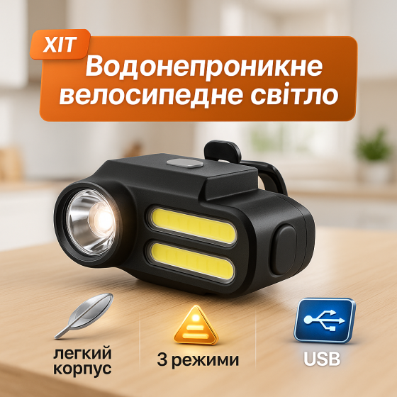 Світло на кермо велосипеда з акумулятором, Велосипедний ліхтар із захистом від води OL-50 Львів